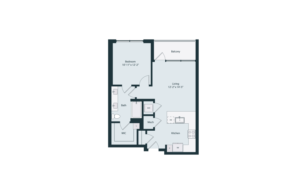 Capella A1-2 - 1 bedroom floorplan layout with 1 bathroom and 745 square feet (2D)