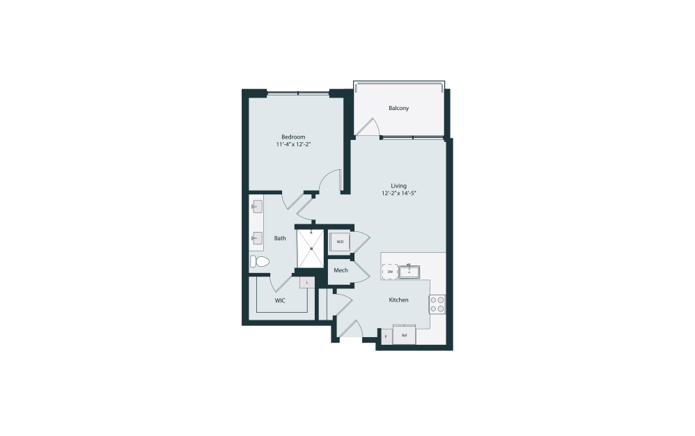 Capella A1-3 - 1 bedroom floorplan layout with 1 bathroom and 756 square feet (2D)