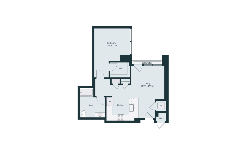 Capella A1-5 ADA - 1 bedroom floorplan layout with 1 bathroom and 775 square feet (2D)