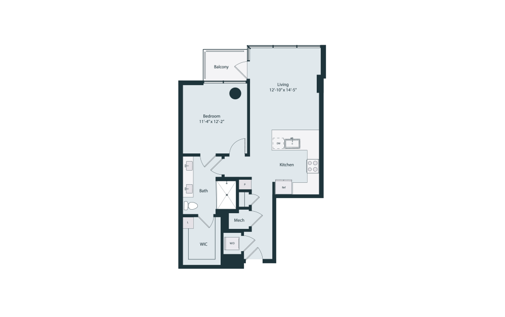 Capella A2-1 - 1 bedroom floorplan layout with 1 bathroom and 785 square feet (2D)