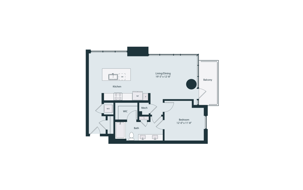 Capella A2-2 - 1 bedroom floorplan layout with 1 bathroom and 858 square feet (2D)