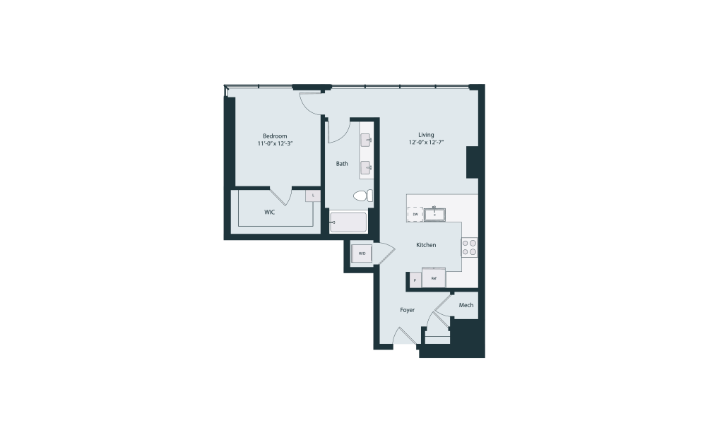 Capella A2-3 - 1 bedroom floorplan layout with 1 bathroom and 819 square feet (2D)