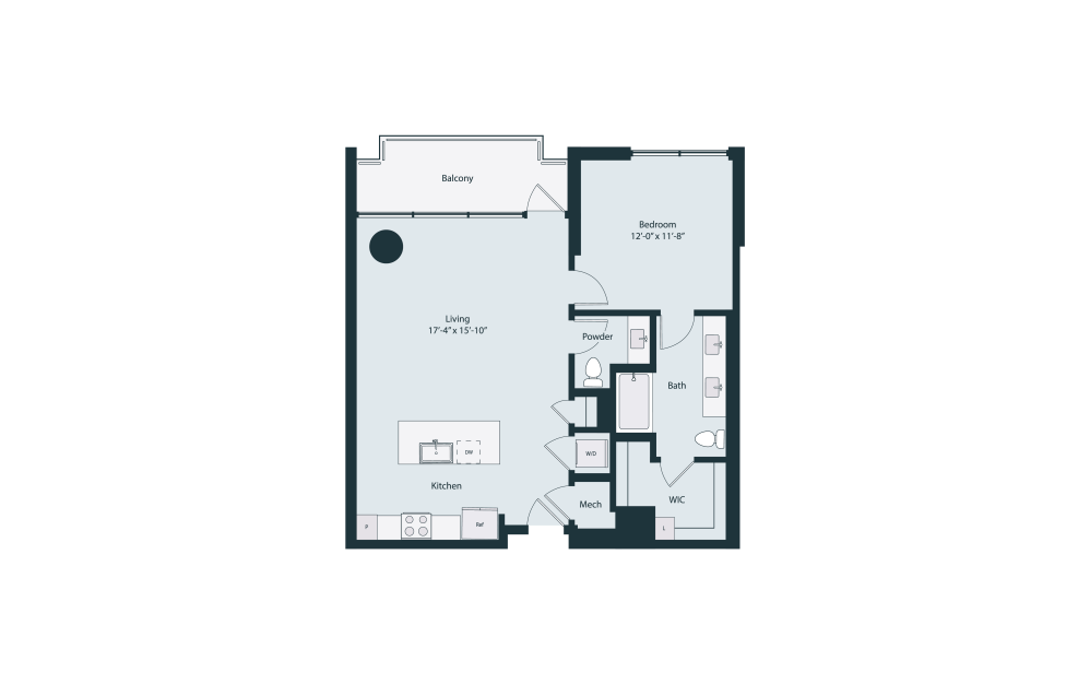 Capella A3-1 - 1 bedroom floorplan layout with 1.5 bathroom and 916 square feet (2D)