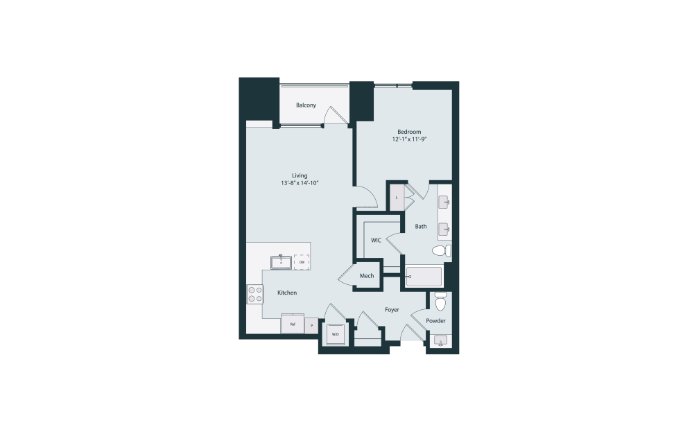 Capella A3-2 - 1 bedroom floorplan layout with 1.5 bathroom and 906 square feet (2D)