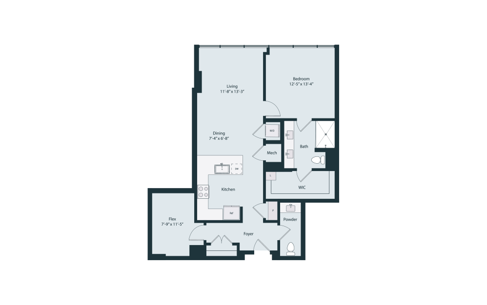 Capella A4-1 Flex - 1 bedroom floorplan layout with 1.5 bathroom and 1041 square feet (2D)