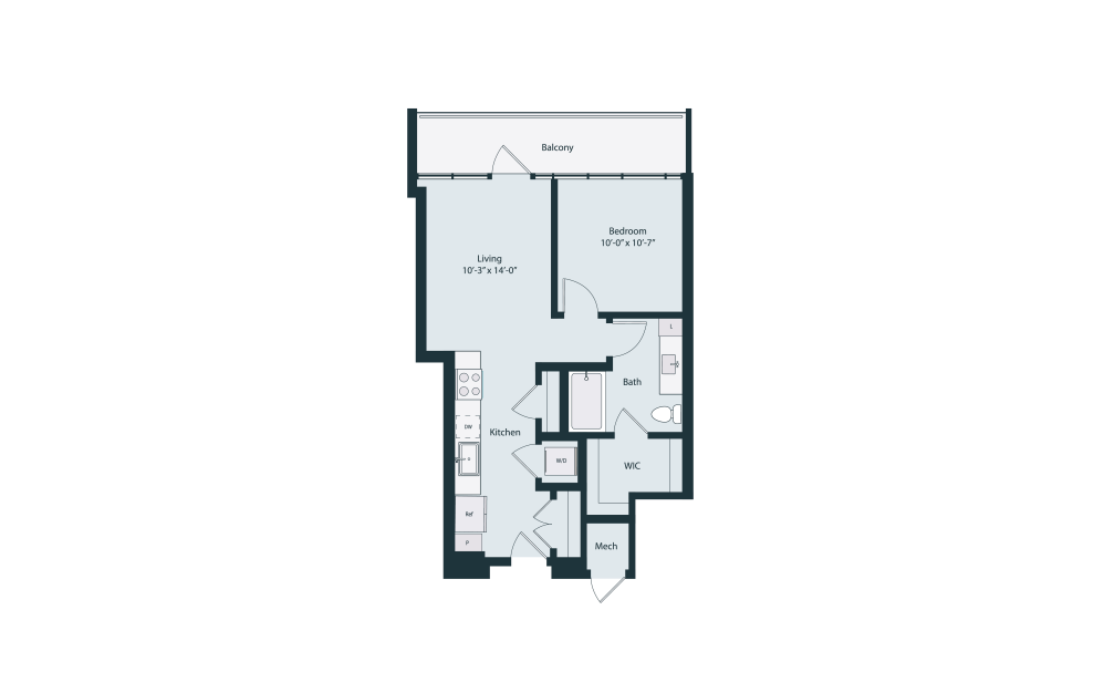 Capella JR1-4 - Studio floorplan layout with 1 bathroom and 614 square feet (2D)